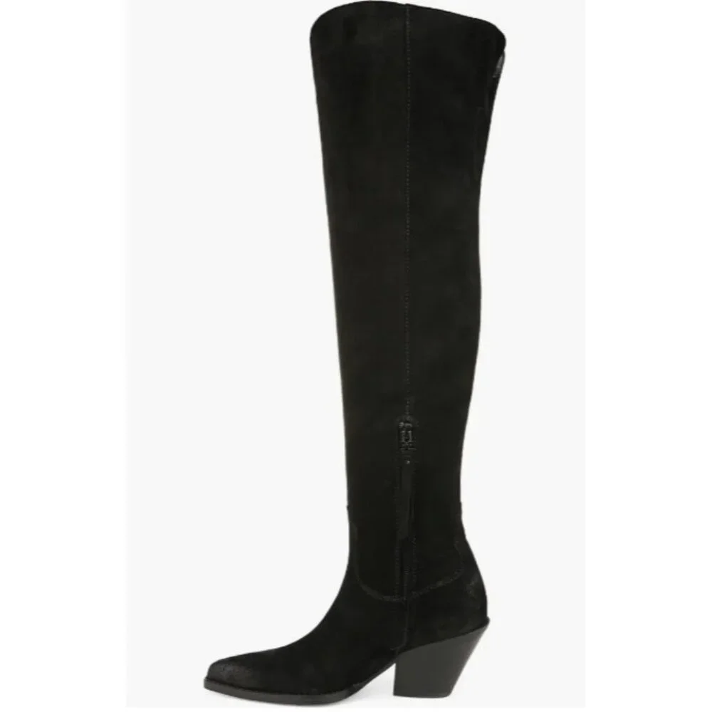 Sam Edelman Julee Pointe Toe Black Suede Leather Over The Knee Boots SZ 8 NEW